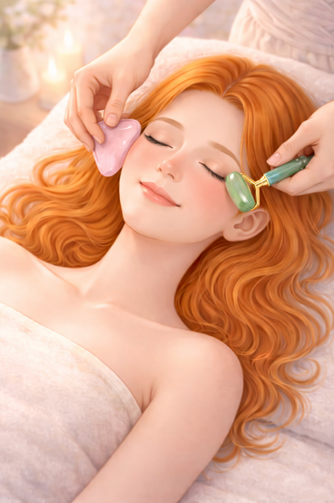 séance de Massage visage, Gua Sha et Ridoki pour cette jeune femme